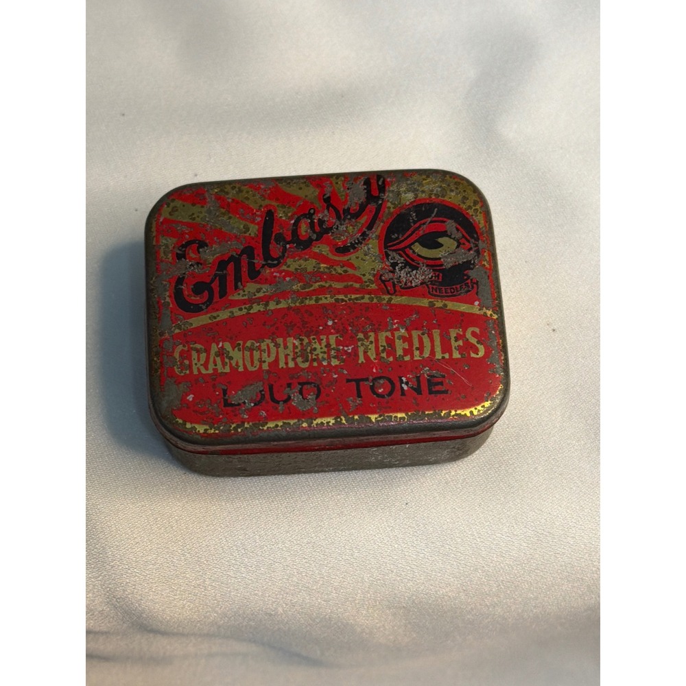 Vintage 1920s Embassy Loud Tone Gramophone Needle Tin England with One Needle
